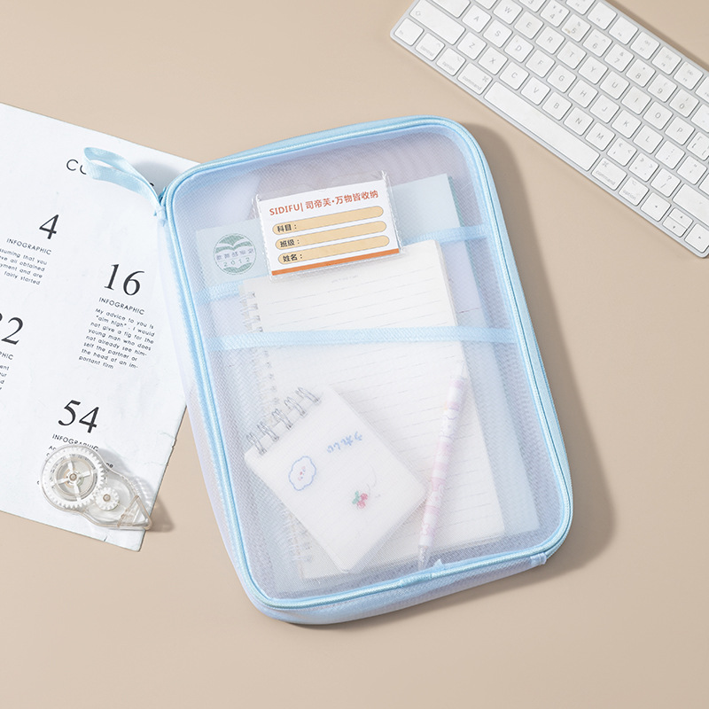 Transparent mesh subject bag, large-capacity classified textbook bag, three-layer portable document storage bag, layered document A4 bag details Picture