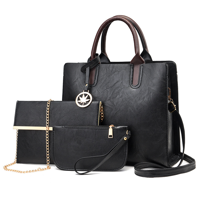 Three-piece PU women's bag set 2022 new style mother-and-child bag, European and American large-capacity women's handbag, single-shoulder crossbody bag consignment full figure