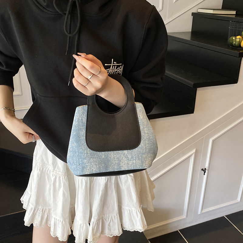 Cross-border retro color-blocking bag for women 2025 new style fashionable patchwork handbag, elegant lady's commuting bag for work Specification drawing