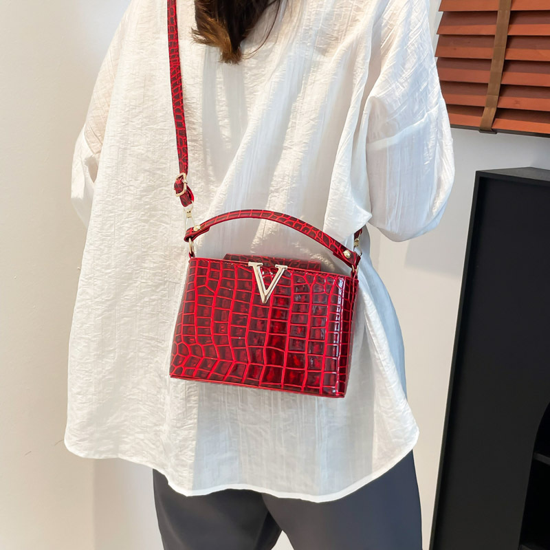 2025 New crocodile-patterned fashionable women's handbag, versatile crossbody bag, small square bag, high-end single-shoulder bucket bag details Picture