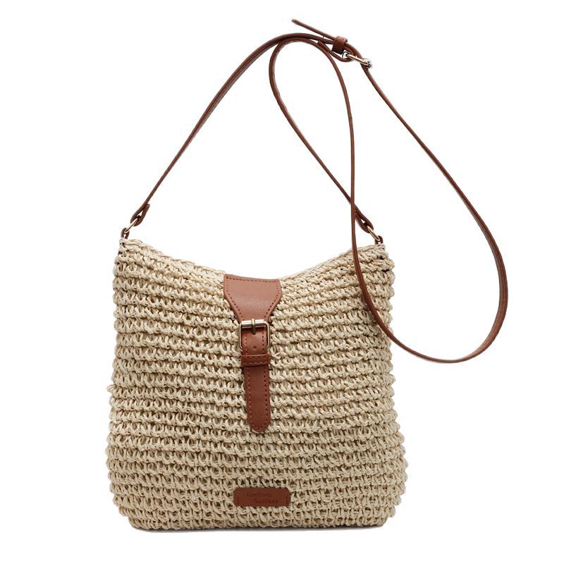 Summer stylish and casual crossbody bucket bag for women, large-capacity beach vacation bag, trendy single-shoulder straw woven bag Item Picture