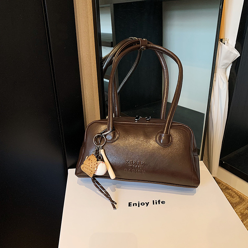 Korean version niche design Boston handbag for women 2024 new retro bowling bag with large capacity underarm bag Specification drawing