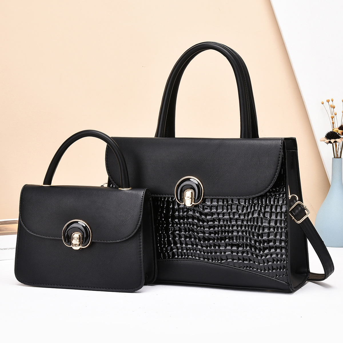 Crocodile pattern two-piece set mother and child bag 2024 Cross-border new fashion women's single-shoulder crossbody large capacity hand-held women's bag full figure