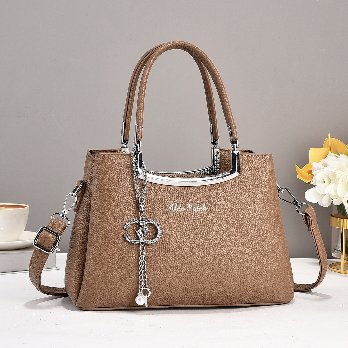 European and American fashion lychee pattern women's bag 2024 Trendy foreign trade single-shoulder women's bag PU women's new large-capacity handbag full figure
