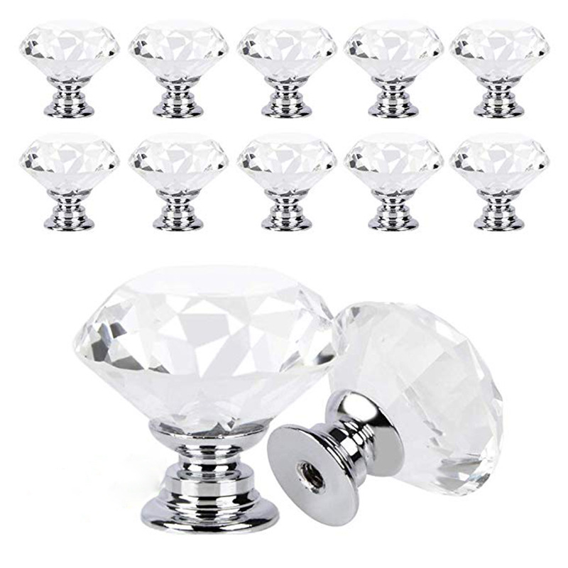 Wholesale crystal diamond 30mm single-hole knob handle, aluminum alloy pot lid accessories, glass door, Nordic handle full figure
