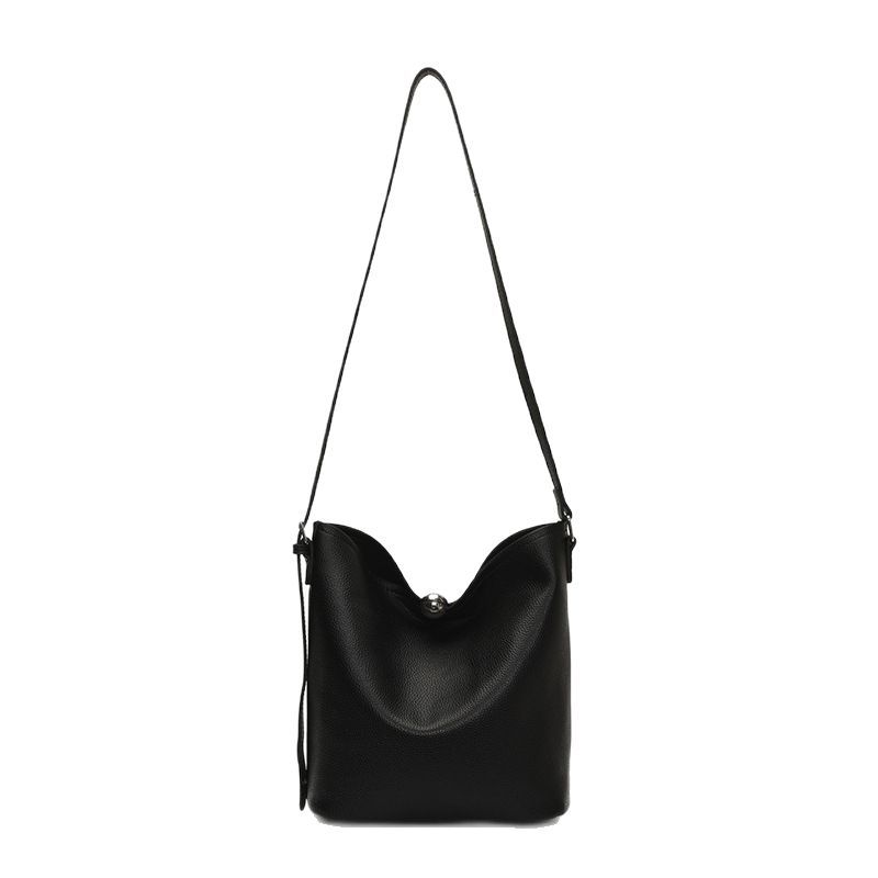 Cross-border retro and simple bucket bag for women, 2025 new style, high-end feel, large capacity, commuting fashion, lychee pattern single-shoulder bag Item Picture