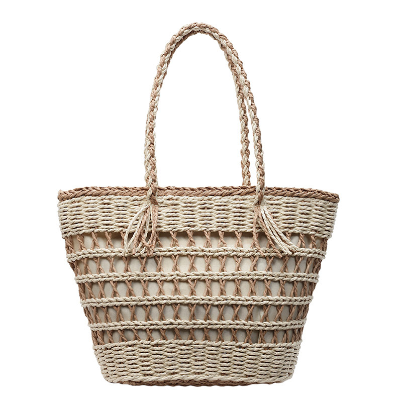 Hand-woven straw single-shoulder large bag, versatile large capacity tote bag, 2025 new style hollowed-out summer beach bag for women Item Picture