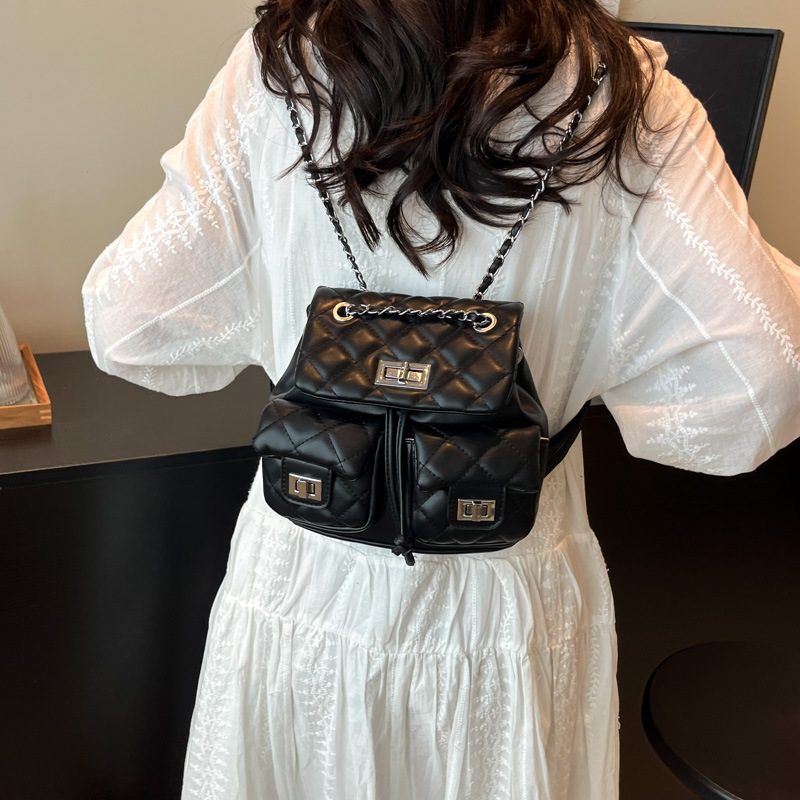 Diamond-patterned embroidered thread handbag for women, 2025 new summer mini schoolbag, casual travel backpack, versatile backpack Specification drawing