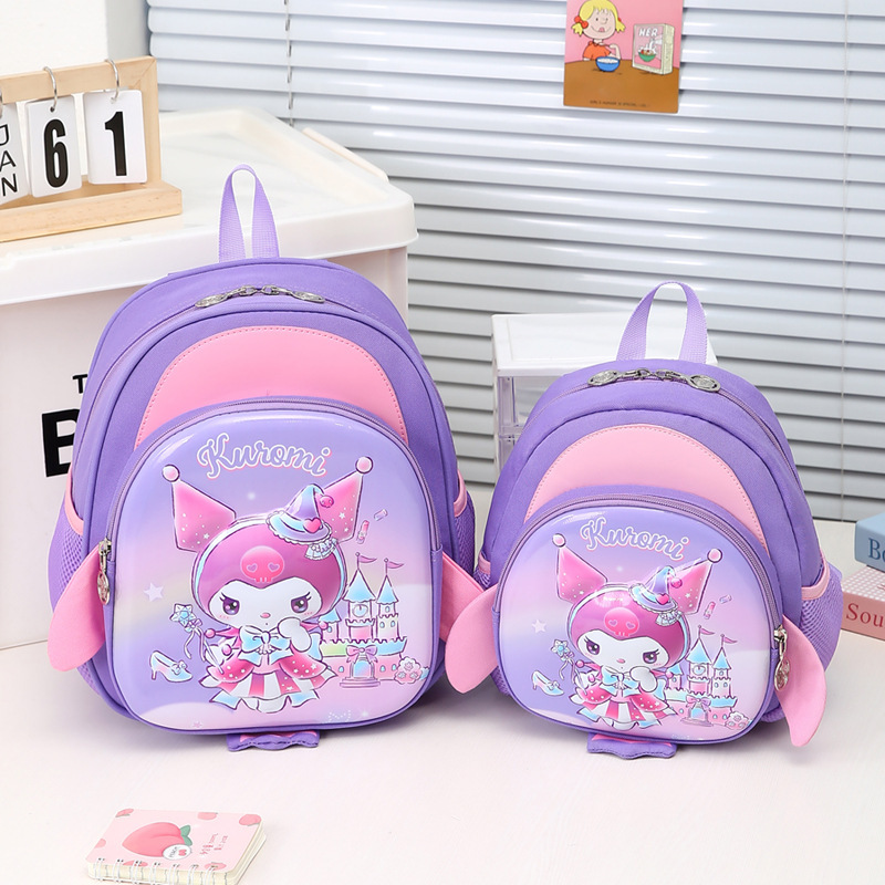 The new children's schoolbag is a cute cartoon Kuromi backpack for girls aged 3 to 6. It is a lightweight and weight-reducing backpack details Picture