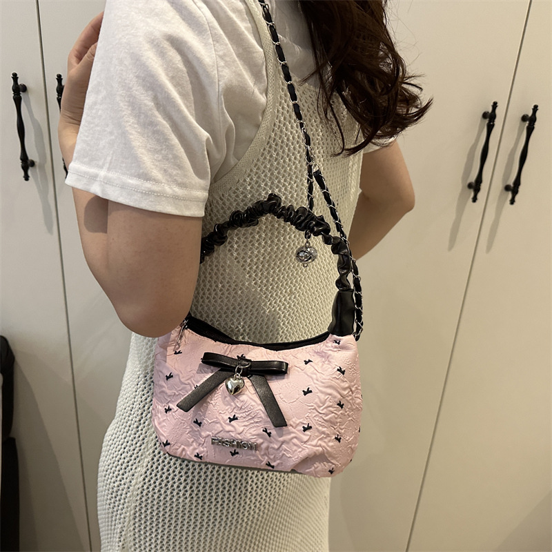 2025 New summer bags: single-shoulder underarm bag, casual bow, stylish and versatile dumpling bag, commuter pleated bag details Picture