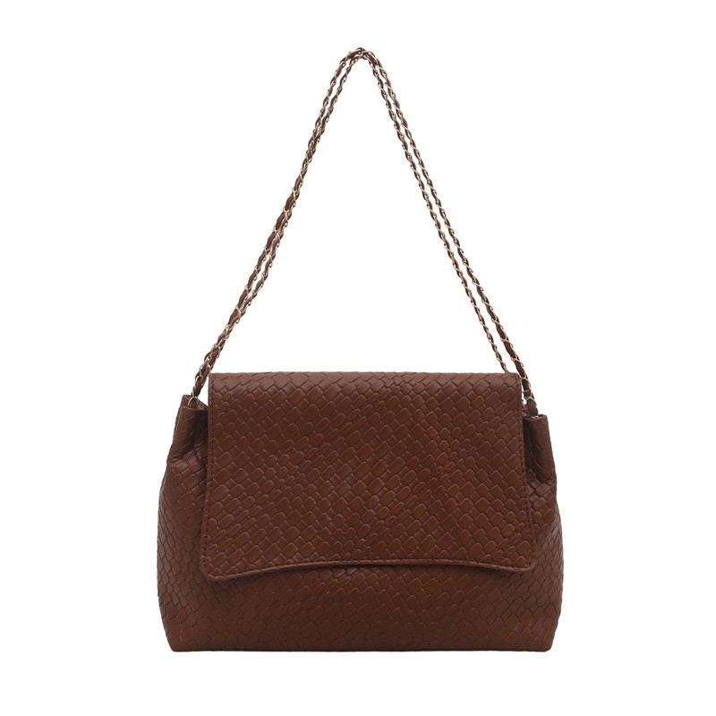 Cross-border trendy woven pattern women's bag, high-end single-shoulder bag, flip bag, simple and versatile commuting chain bag Item Picture