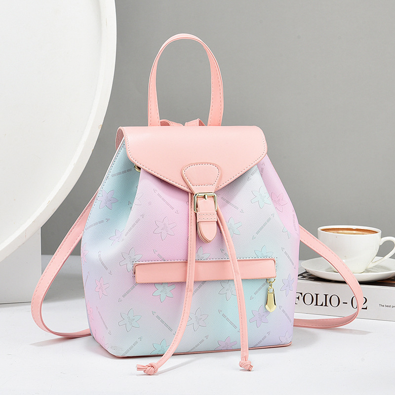 Rainbow-colored travel backpack, new soft leather small backpack for women, dual-purpose bag, large-capacity mom and girl bag details Picture