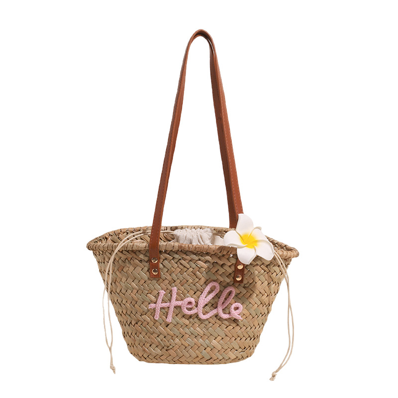 New 2025 summer style letter large-capacity woven hand-held vegetable basket, straw woven bag, women's seaside vacation, beach single-shoulder bag Item Picture