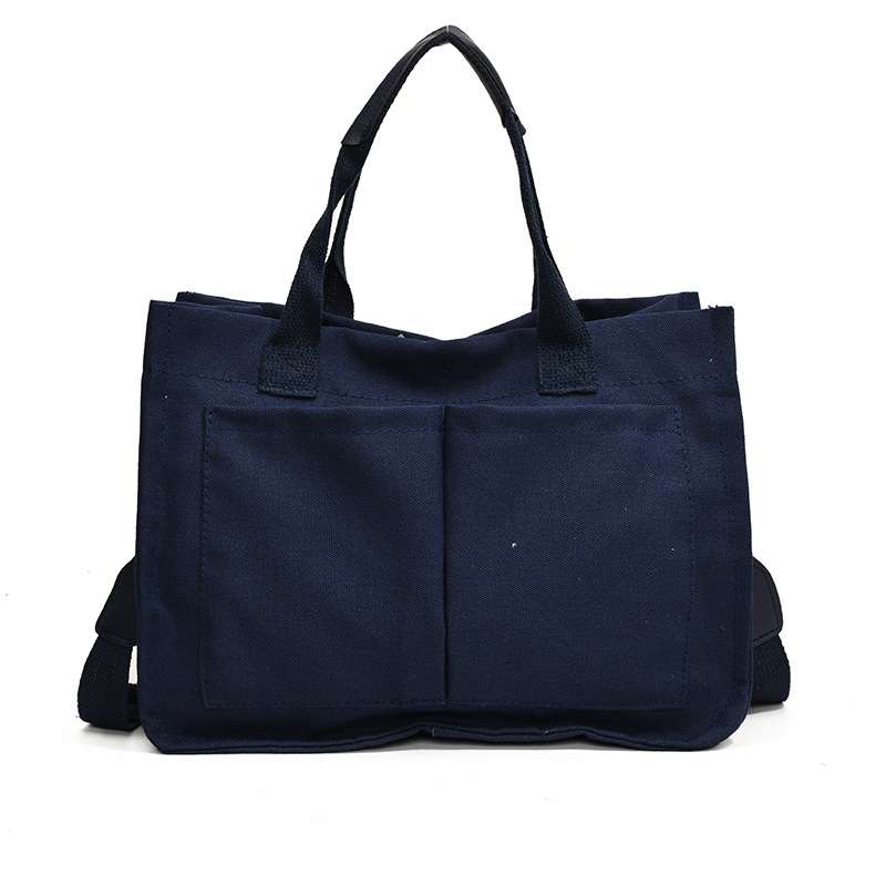 New women's canvas bag, casual and simple single-shoulder handbag, large-capacity crossbody bag, solid-color commuter tote bag Item Picture