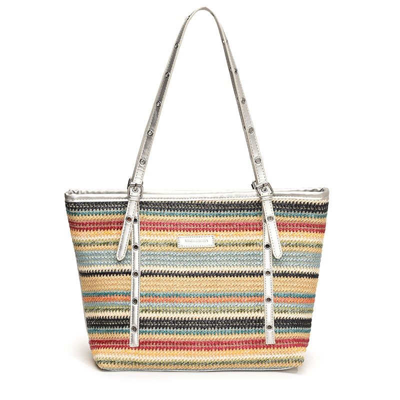 Trendy and casual large-capacity underarm woven bag for women 2025 summer seaside vacation straw woven bag striped single-shoulder bag Item Picture