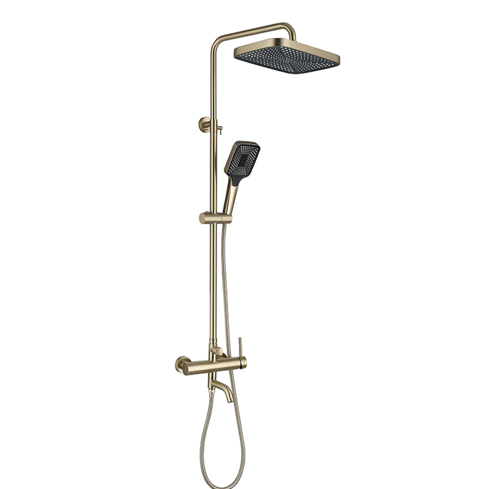 Brushed gold three-function showerhead set with three-speed water change, enlarged top spray, 304 stainless steel swing gear shifting Item Picture