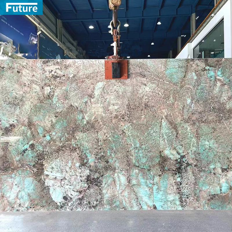 Amazon green natural marble slabs for a full-house luxury stone villa, living room background, walls, dining table, window sills Specification drawing