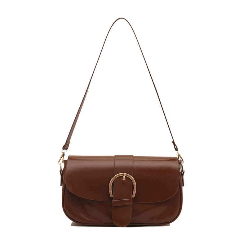 Retro high-end small bag for women, Spring 2025 new style fashionable oil-wax leather saddle bag, casual and simple crossbody bag for women Item Picture
