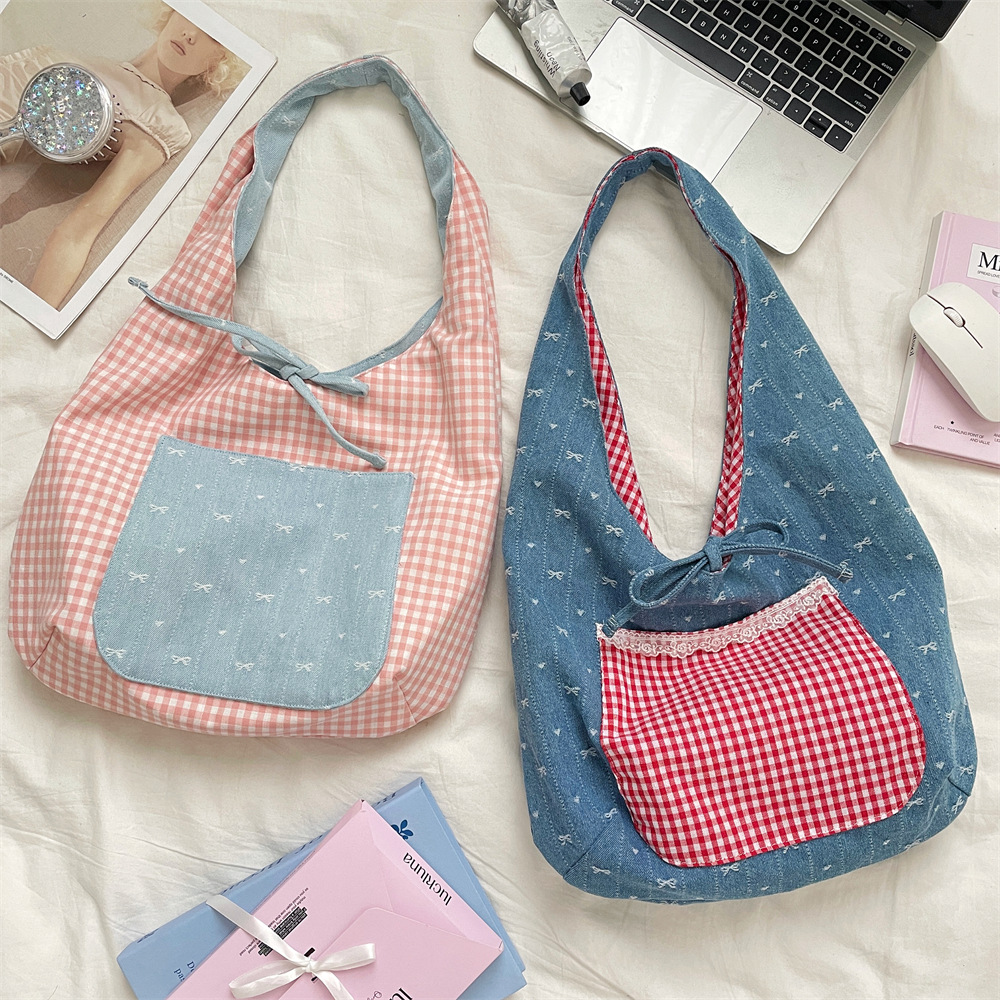 5712 Korean bow large-capacity bag, 2025 new dual-purpose commuter bag, simple and stylish, color-blocking underarm bag details Picture