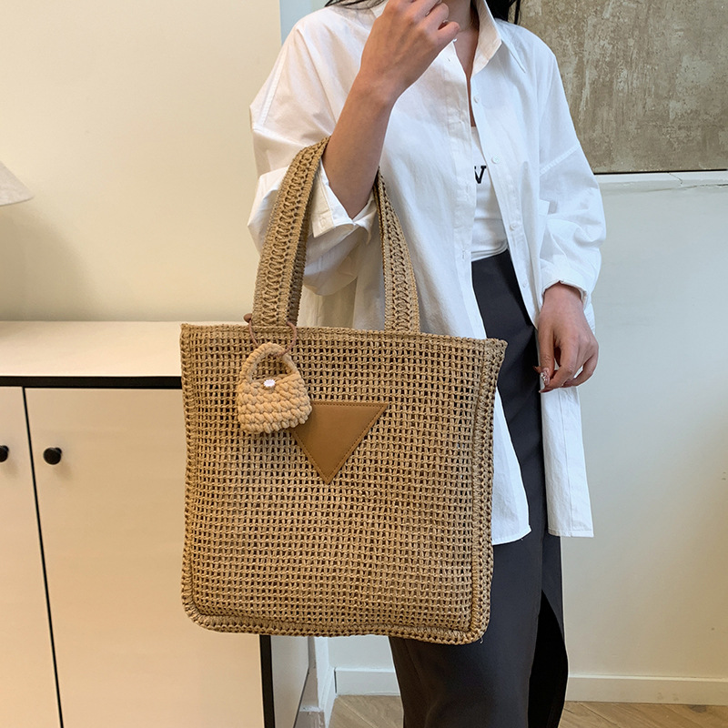 Trendy hand-held straw woven bag for women 2025 new style, large-capacity single-shoulder tote bag, casual vacation beach woven bag Specification drawing