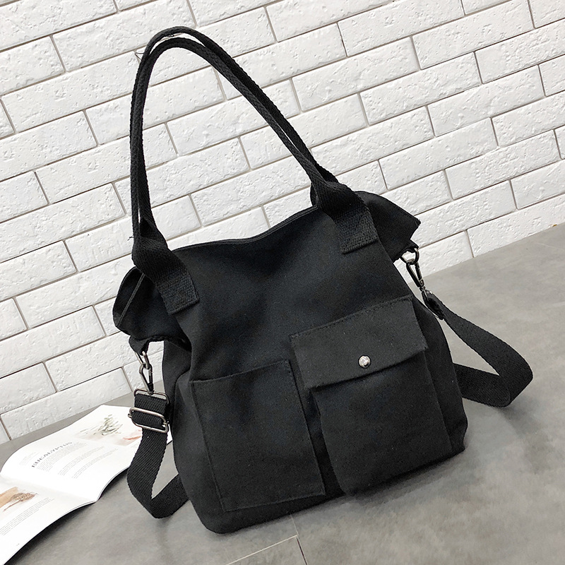 ins women's crossbody canvas bag, women's single-shoulder hand-held cloth bag, Japanese style simple and artistic ulzzang details Picture