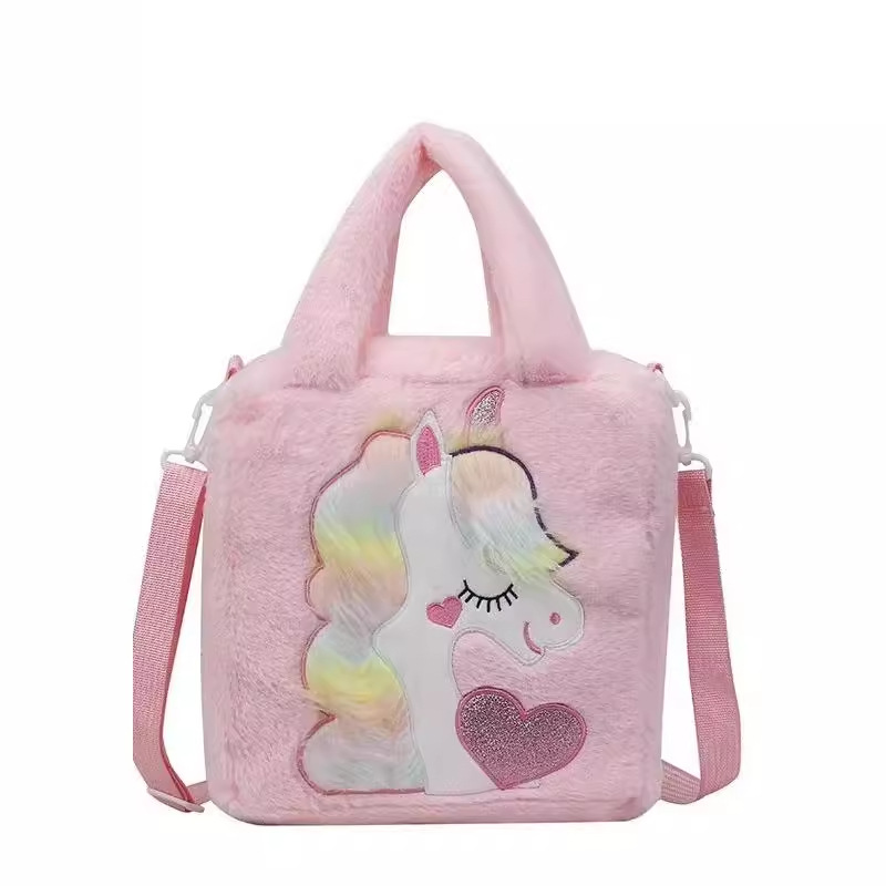 Wholesale of new cross-border colorful unicorn handbags, plush single-shoulder bags, toys, large-capacity crossbody bags and women's bags Item Picture
