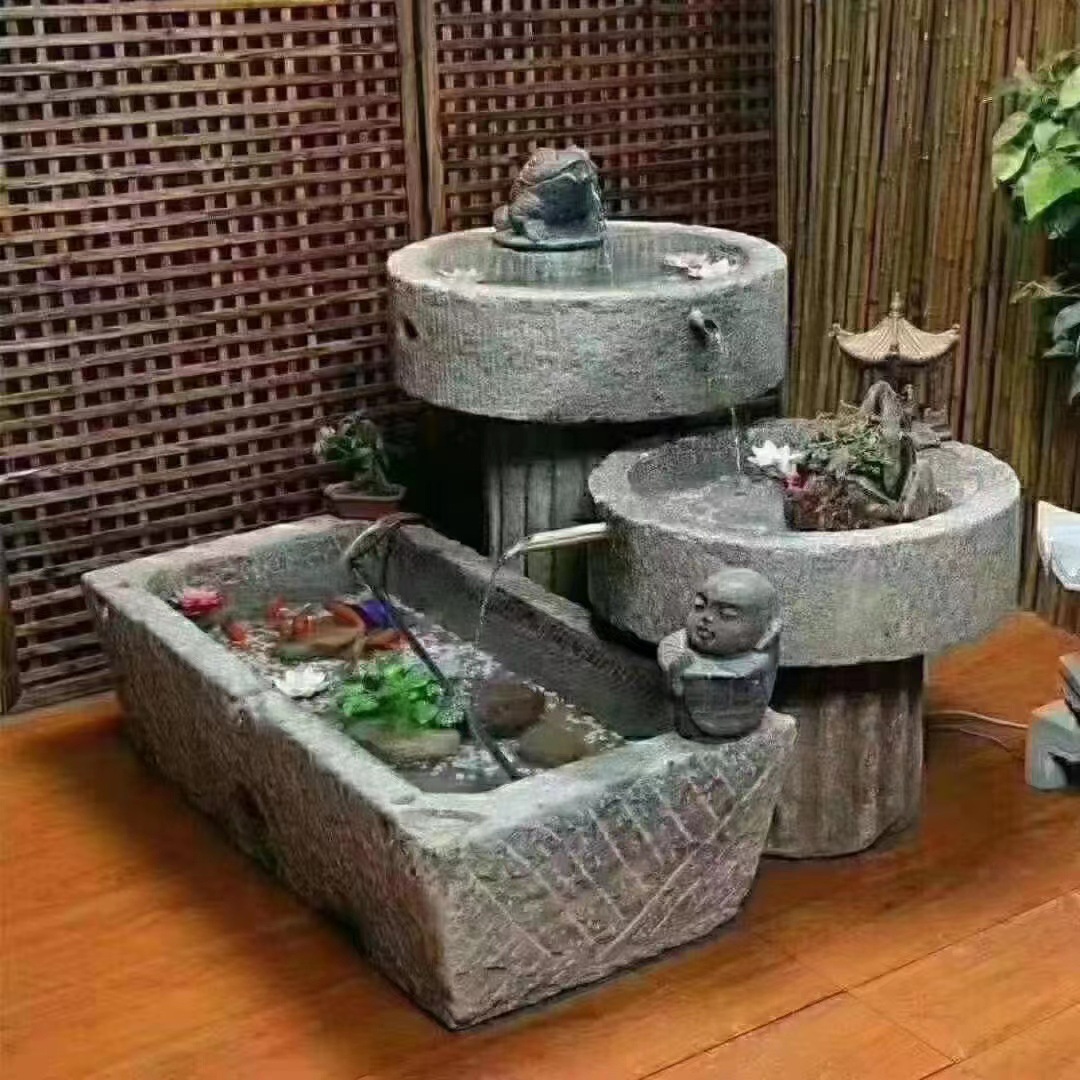 Old stone trough outdoor courtyard retro flower POTS, old stone trough scenic area courtyard ornaments, pig trough stone basin flowing water combination water Specification drawing