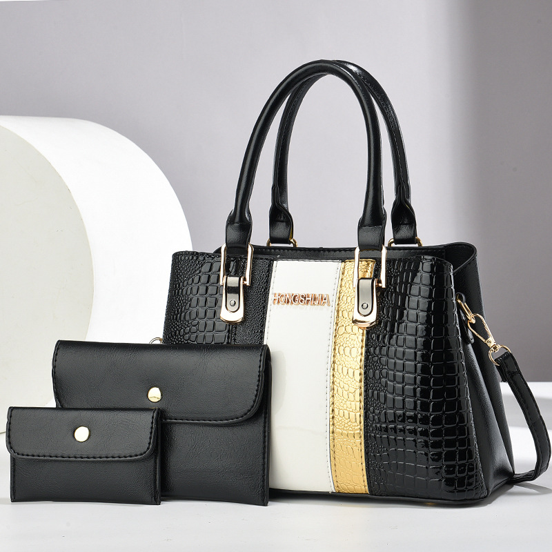 Large-capacity bags, women's bags, fashionable patchwork three-piece set, mother-and-child bag, single-shoulder crossbody bag, commuter handbag full figure