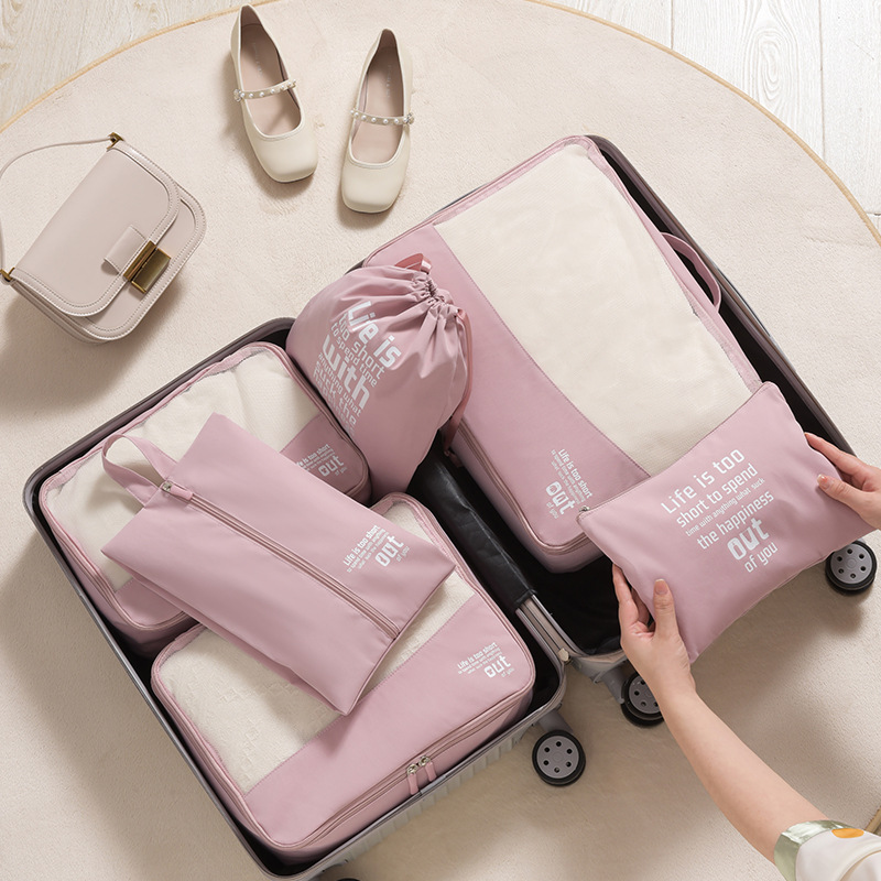 Light luxury machine-washable travel storage set, multi-functional clothing organization and storage bag, light feather water-washable storage six-piece set details Picture