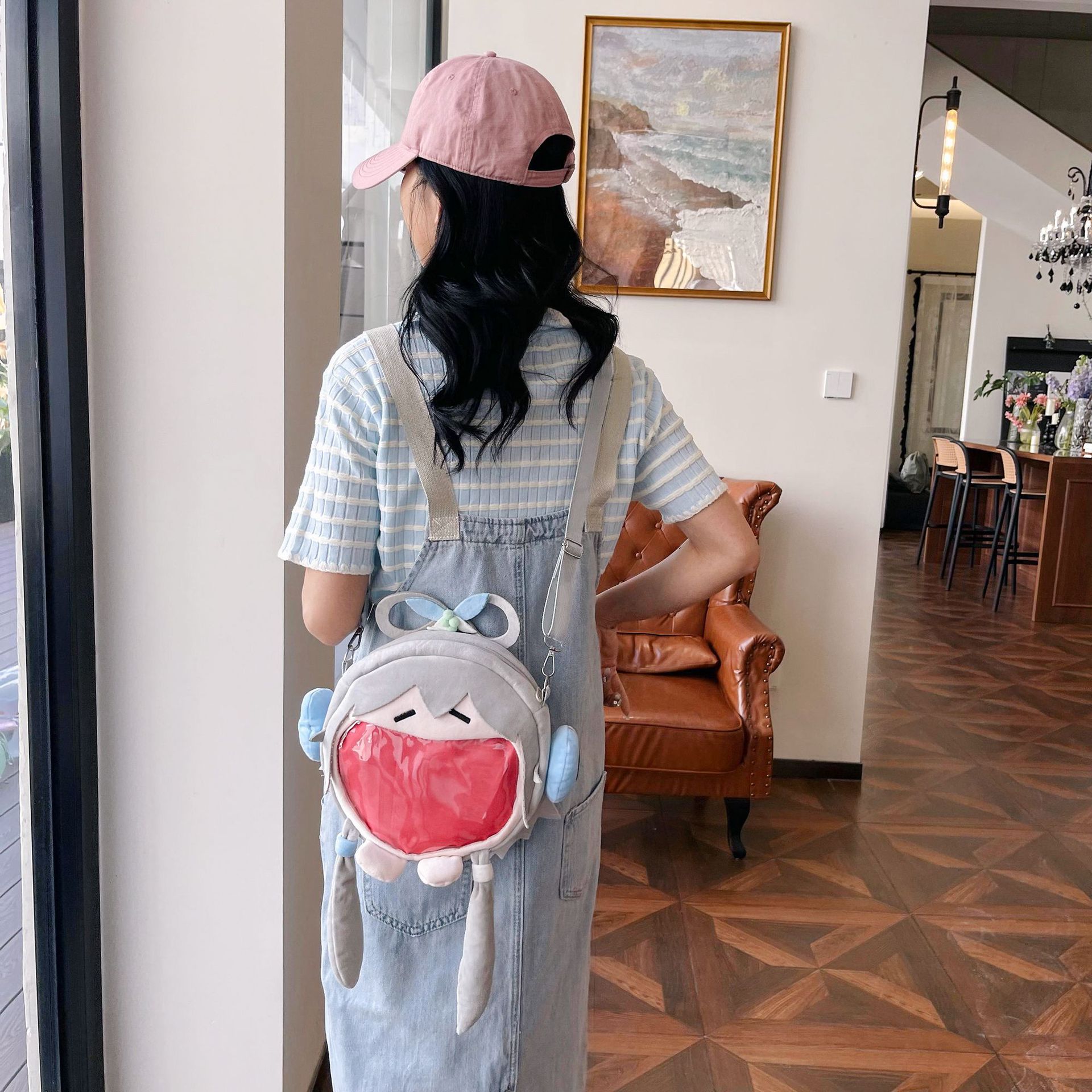 New cartoon Luo Tianyi Pain Bag, plush crossbody bag series, Super Happy big mouth transparent jelly bag factory direct sales Specification drawing