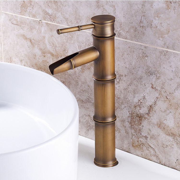 European-style antique all-copper countertop basin faucet, bamboo joint basin faucet, bathroom cold and hot water basin faucet Application Scenario