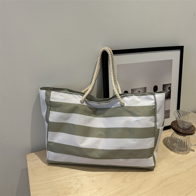 Textured canvas bag, office worker, commuter woman, large-capacity Korean version striped fashionable single-shoulder bag, canvas tote bag full figure