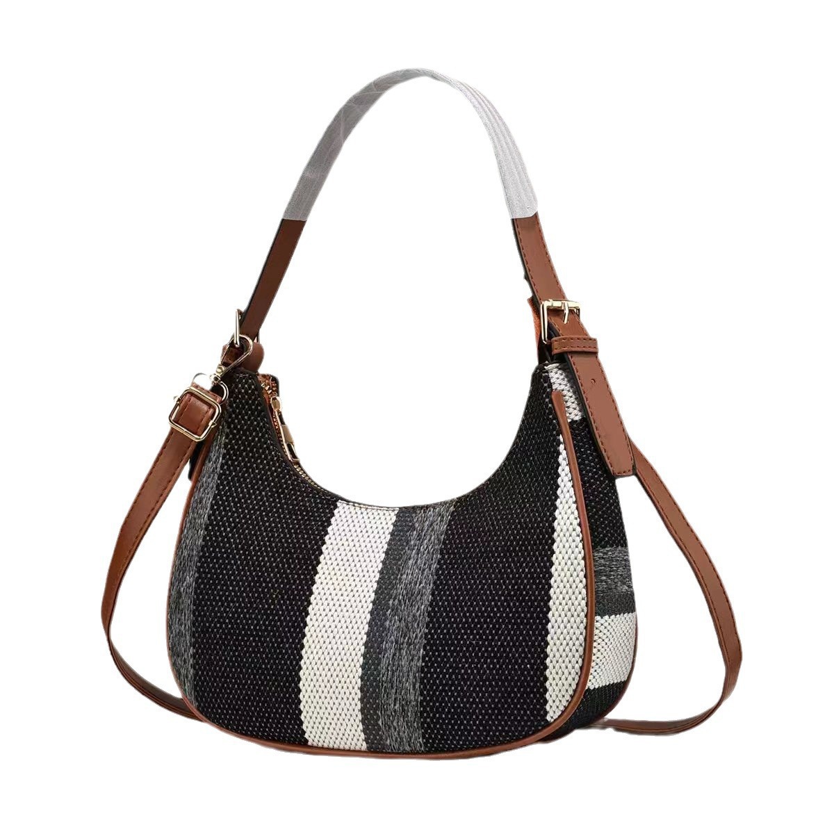 New fabric striped women's bag 2024, a high-end single-shoulder crossbody bag, stylish, versatile and simple handbag for women Item Picture
