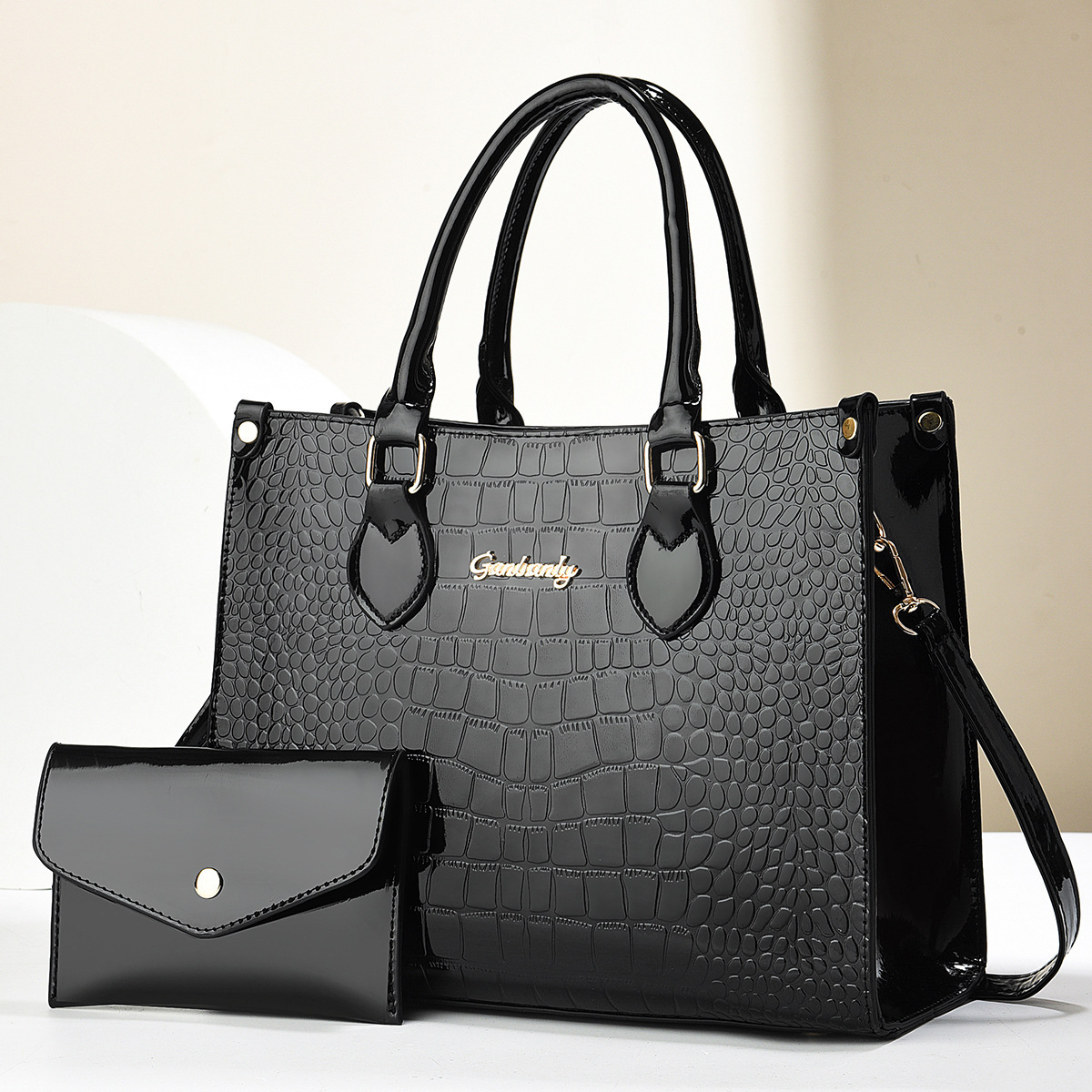 Large-capacity shiny leather single-shoulder bag for trade women, 2025 new style fashionable crocodile pattern mother-and-child bag, fashionable coin purse details Picture