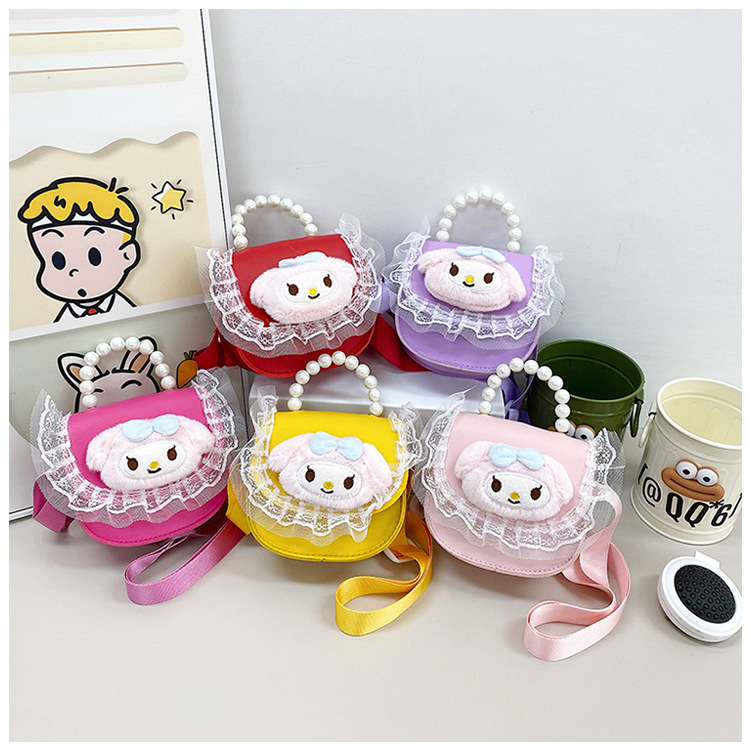 Wholesale cartoon pearl hand-held children's bags, new Melody Princess single-shoulder crossbody webbing bag, parent-child coin purse full figure