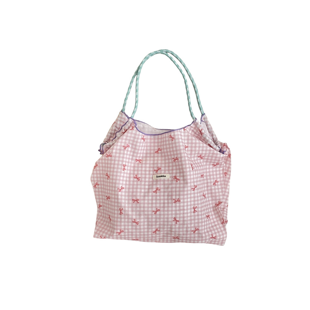 35243 Summer large-capacity hand-held single-shoulder bag, drawstring shopping bag, fresh bow tote bag, underarm bag Item Picture