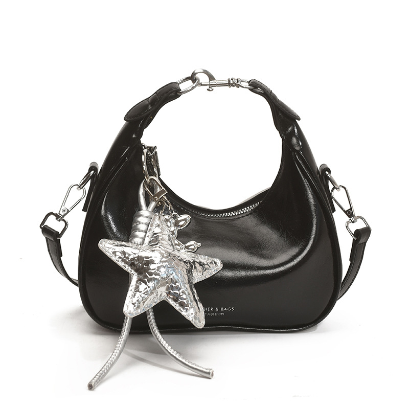 High-quality French small square bag, solid color underarm bag, 2025 new stylish women's bag, oil-leather single-shoulder bag, fashionable crossbody bag Item Picture