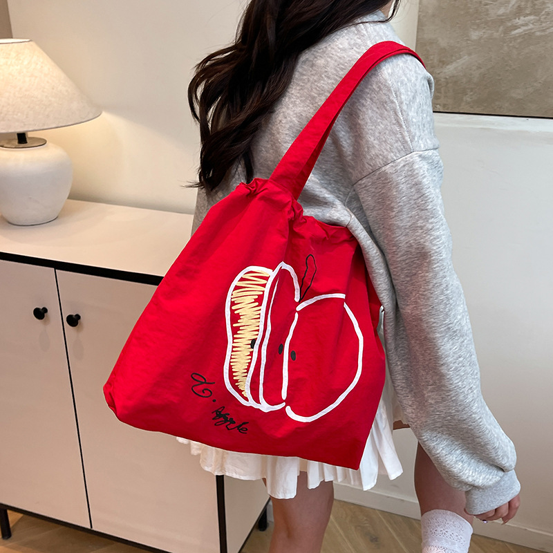 Apple's new drawstring canvas bag, a lightweight and versatile single-shoulder bag for students, a niche large-capacity, simple tote bag details Picture