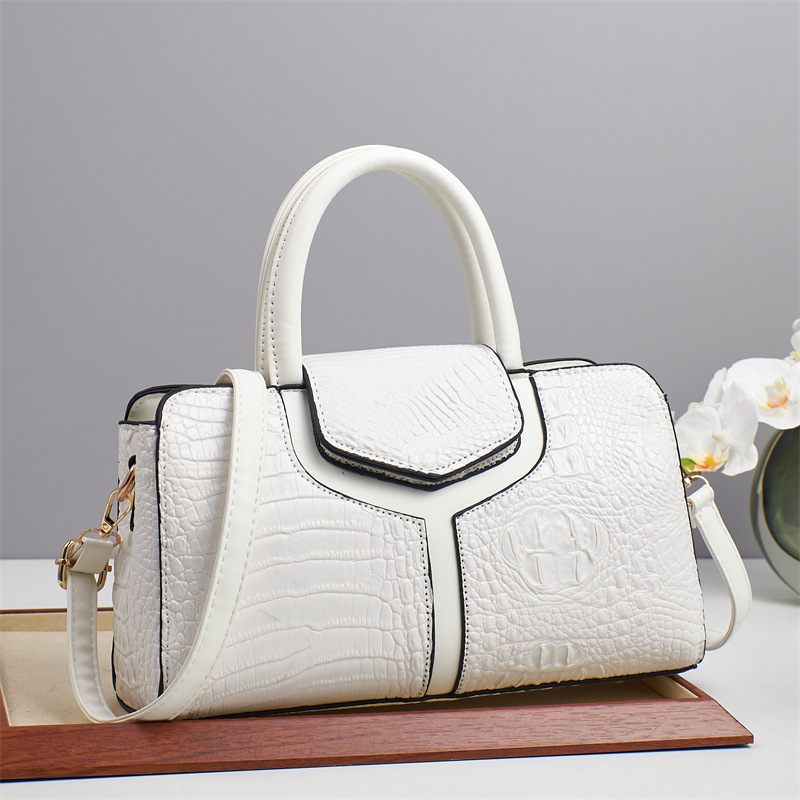 2025 New crocodile pattern spliced high-quality large-capacity cross-border single-shoulder crossbody solid color women's bag large bag details Picture