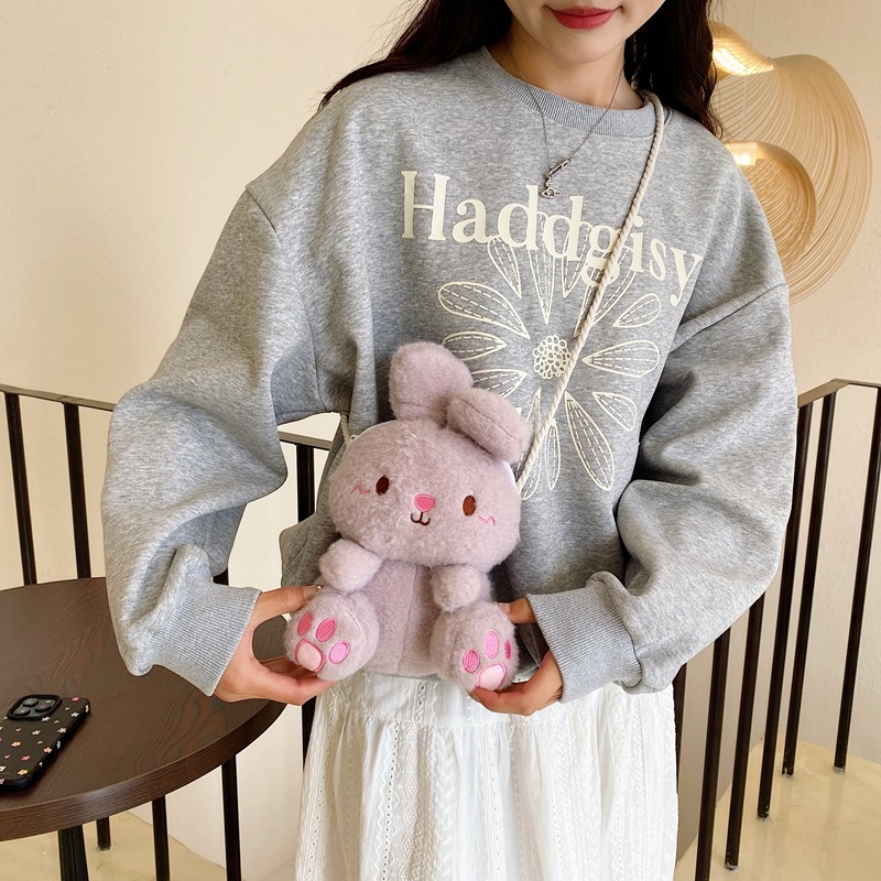 New cartoon plush rabbit bag, cute children's single-shoulder crossbody mini toy bag, fashionable and versatile crossbody bag Specification drawing