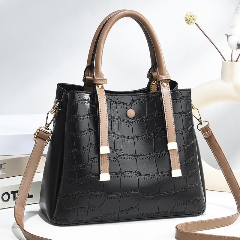 2022 New large-capacity bucket bag, middle-aged hand-held mom bag, stone-patterned crossbody women's bag, cross-border consignment details Picture