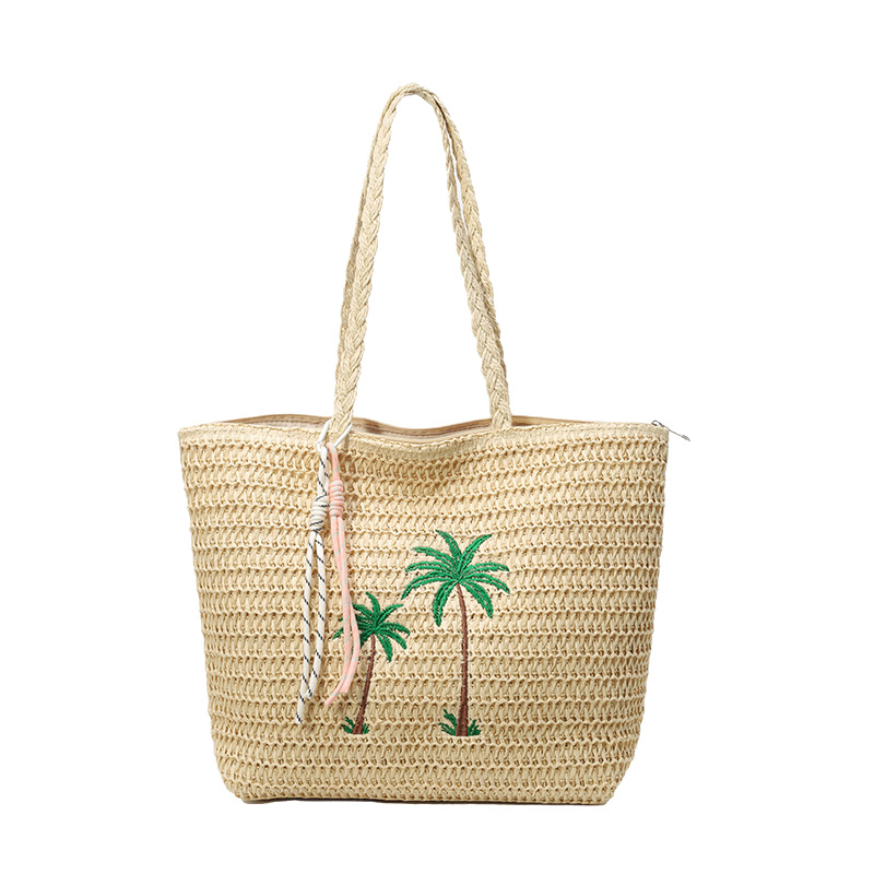 The 2025 summer new Korean-style ins beach vacation tote bag is a simple and casual large-capacity woven single-shoulder bag Item Picture
