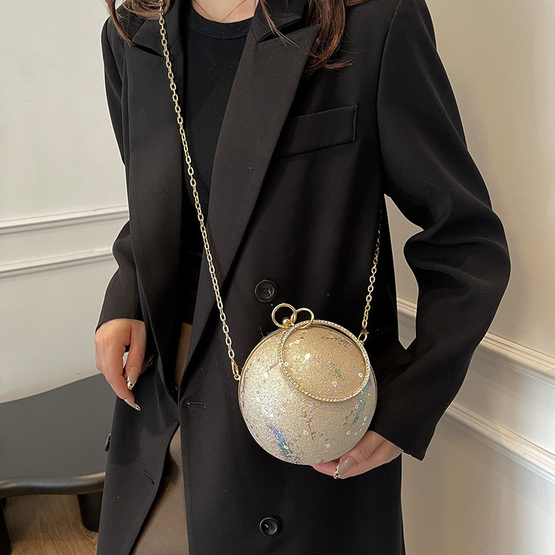 Fashionable and niche printed hand-held banquet bag for women, 2025 new spherical socialite dinner bag, chain single-shoulder crossbody bag details Picture