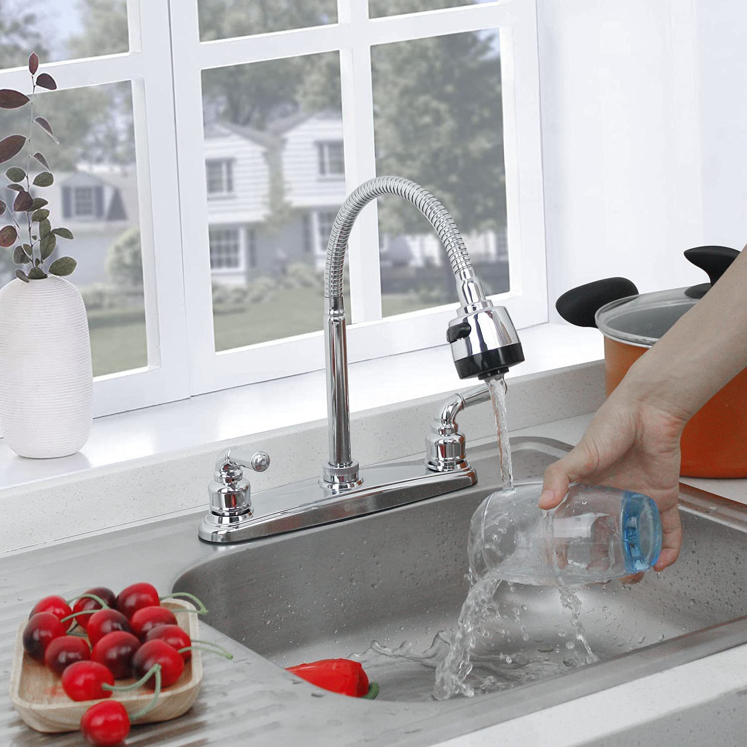 Cross-border export South American cold and hot water faucets, double ceramic plate plastic double interface faucets, kitchen splash-proof faucets Specification drawing