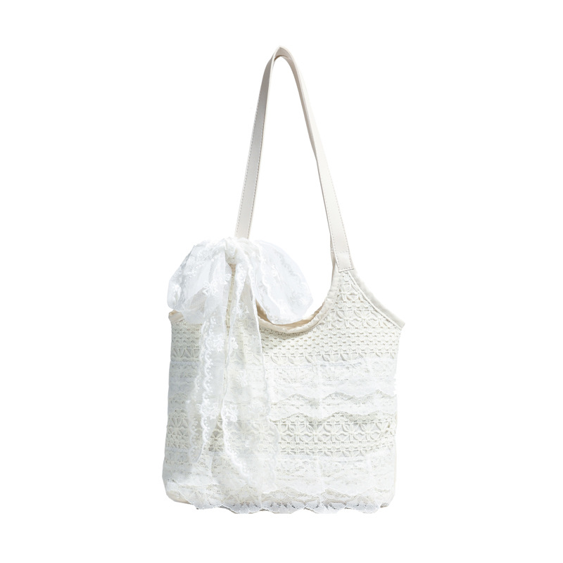 Casual Korean-style fresh and gentle lace woven bag for women 2025 new summer large-capacity tote single-shoulder bag Item Picture