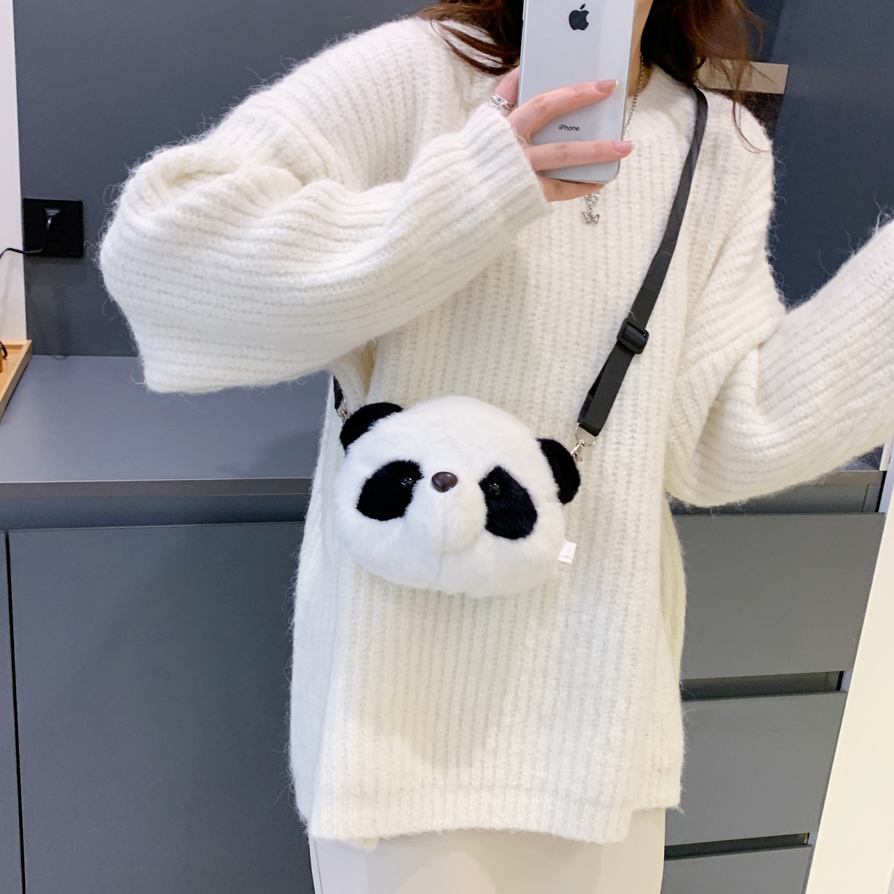 Cute crossbody bags for children's birthdays, girls' single-shoulder bags, claw machine gifts, panda bags, cross-border plush bear wholesale Specification drawing