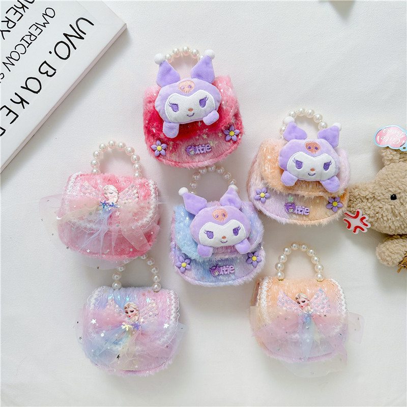 The new autumn and winter children's handbag, a cute plush Sanrio accessory princess bag, is a trendy and fashionable bag for little girls Specification drawing