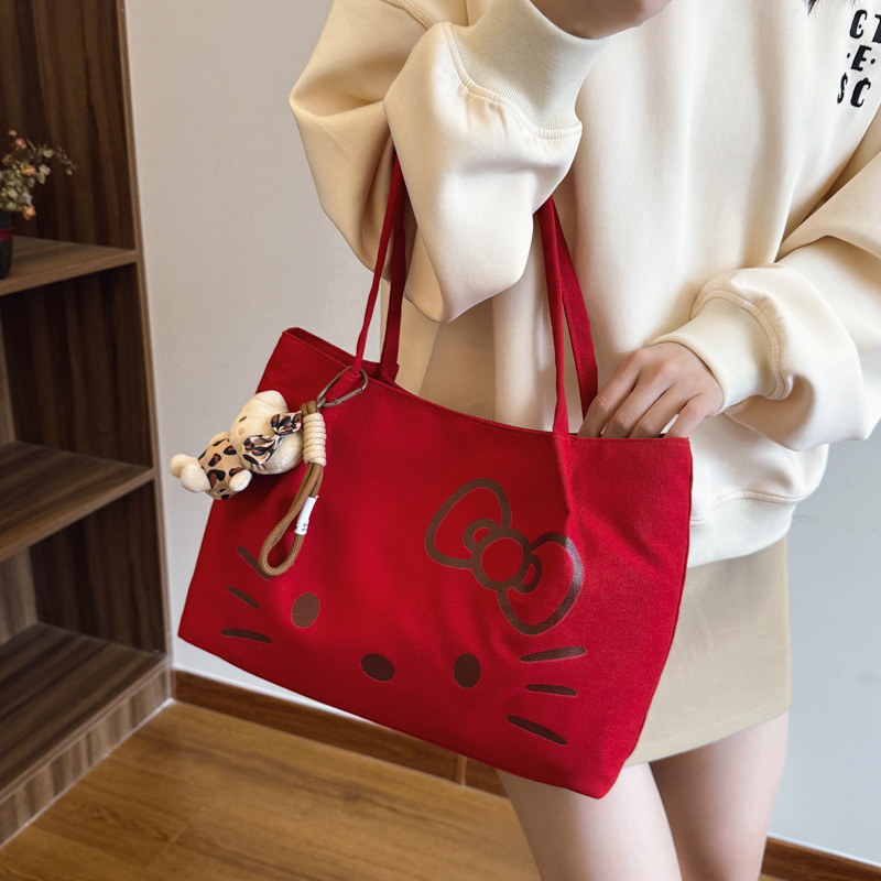 Large-capacity cartoon canvas bag for women, 2025 new style cartoon cute single-shoulder tote bag, large-capacity hand-carry bag Specification drawing