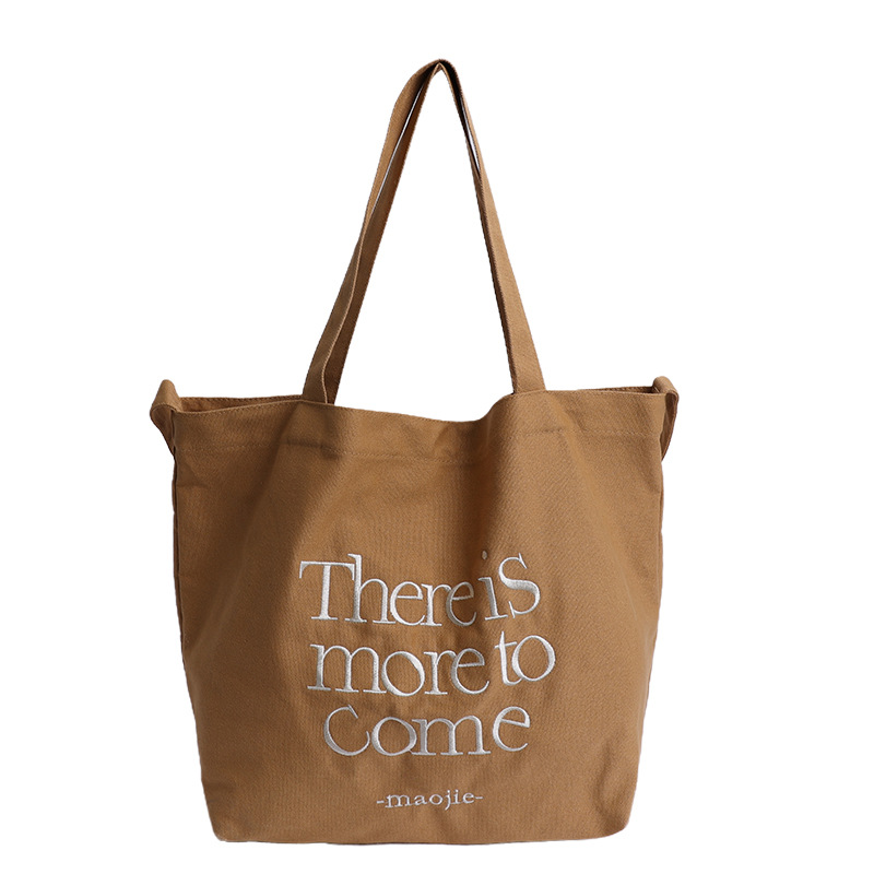 Letter-embroidered canvas bag, large-capacity tote bag, Korean-style casual commuting bag, student single-shoulder bag, trendy crossbody bag Item Picture