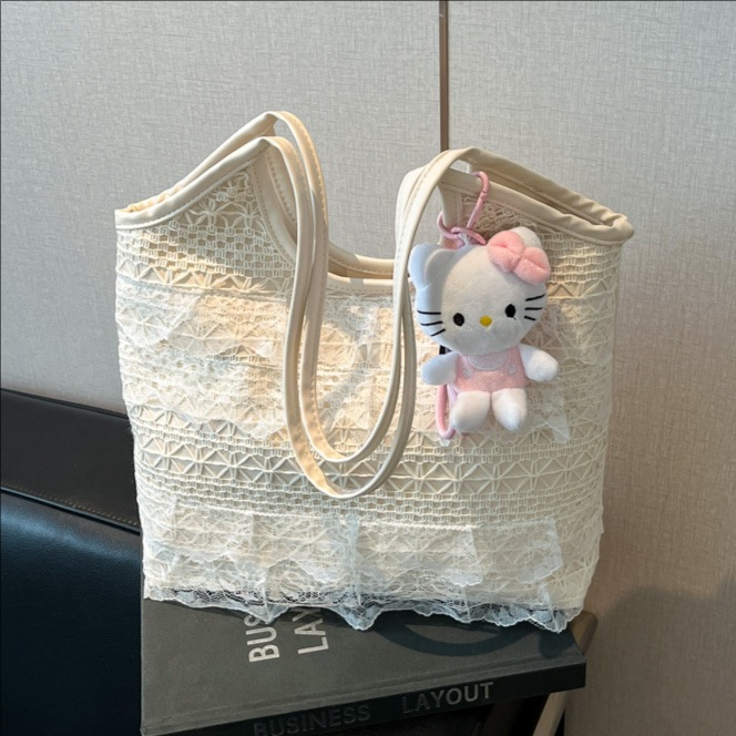 High-end large-capacity tote bag for women 2025 new style, fashionable and cute lace underarm bag, versatile shoulder bag for commuting full figure